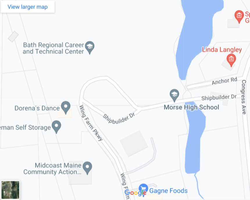 Mapped Location of Morse High School at 826 Shipbuilder Drive, Bath, ME 04530