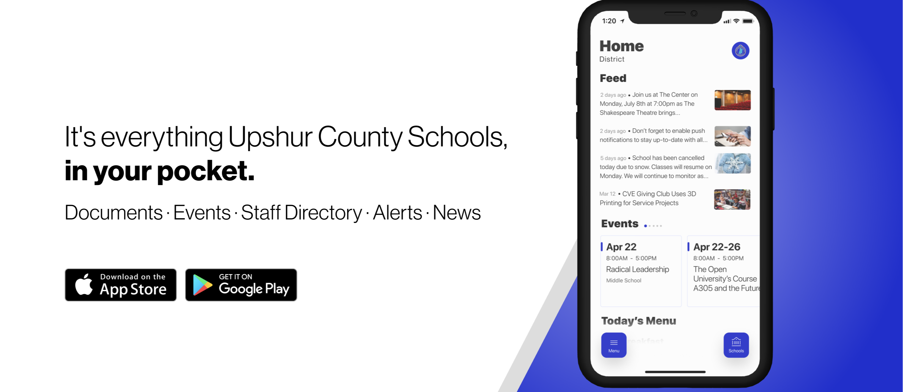 It's everything Upshur County Schools in your pocket. Documents, Events, Alerts, Staff Directory, News. Download in Google Play or App Store