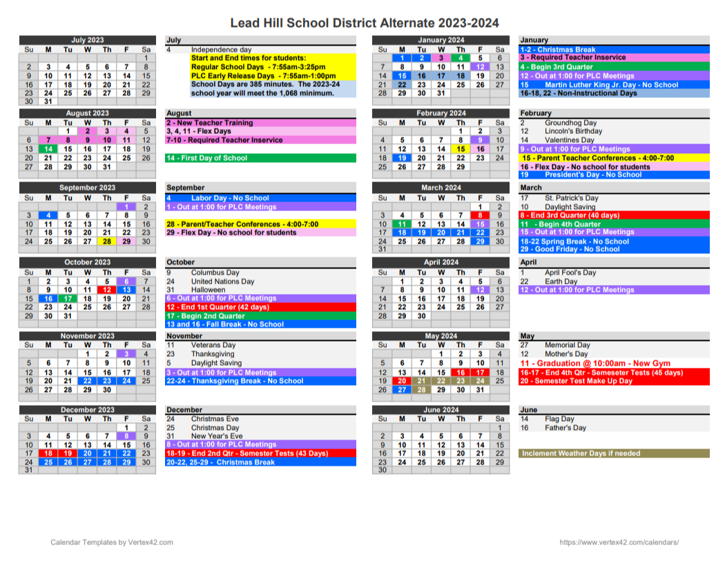 School Calendar | Lead Hill School District School Calendar | Lead Hill School District