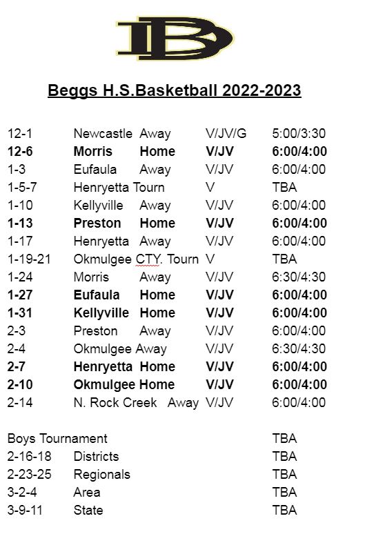 BHS Basketball Schedule 