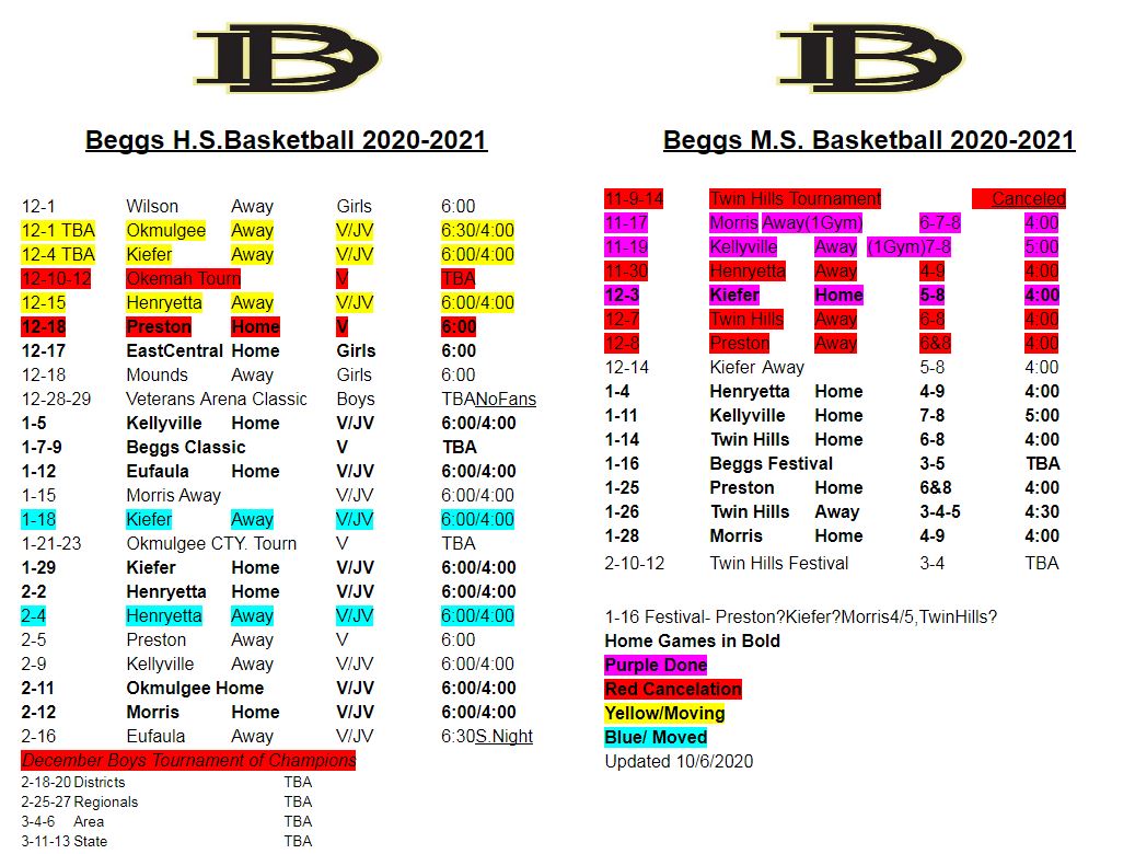 2021 Basketball Schedule