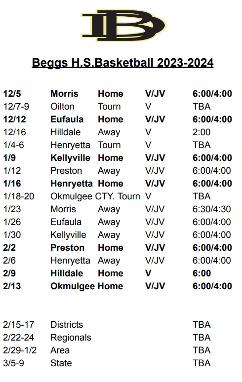 BHS Basketball Schedule 