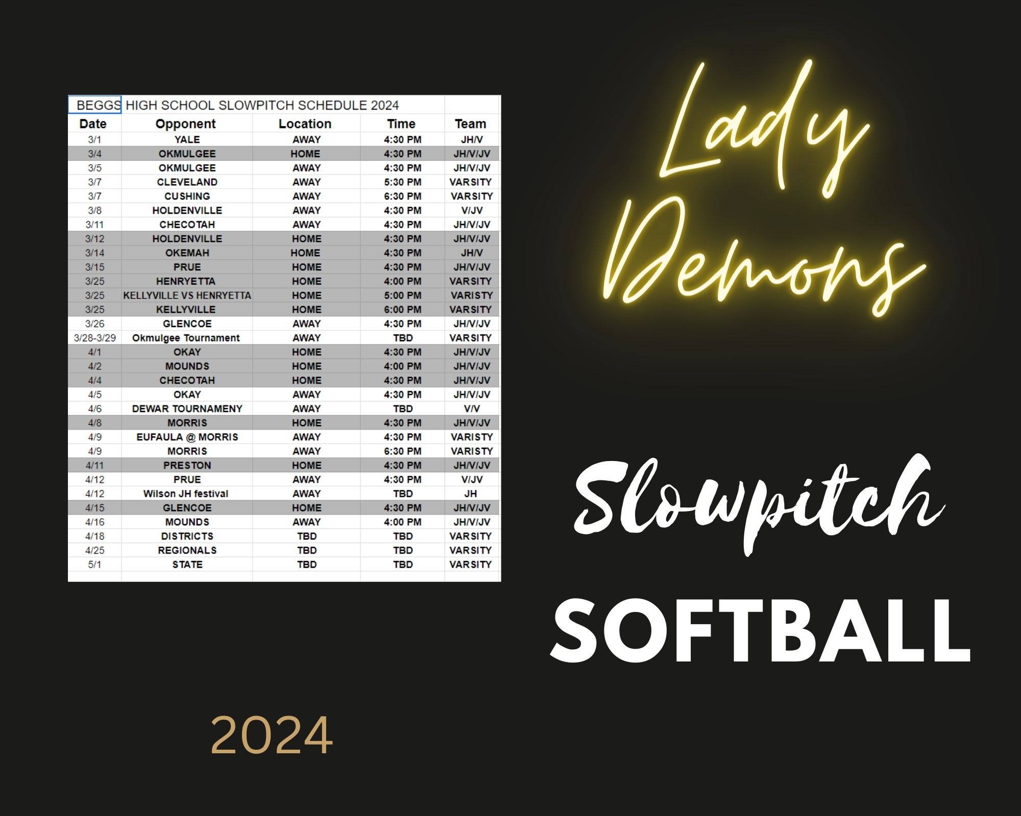 Lady Demon 2024 Slowpitch Schedule 