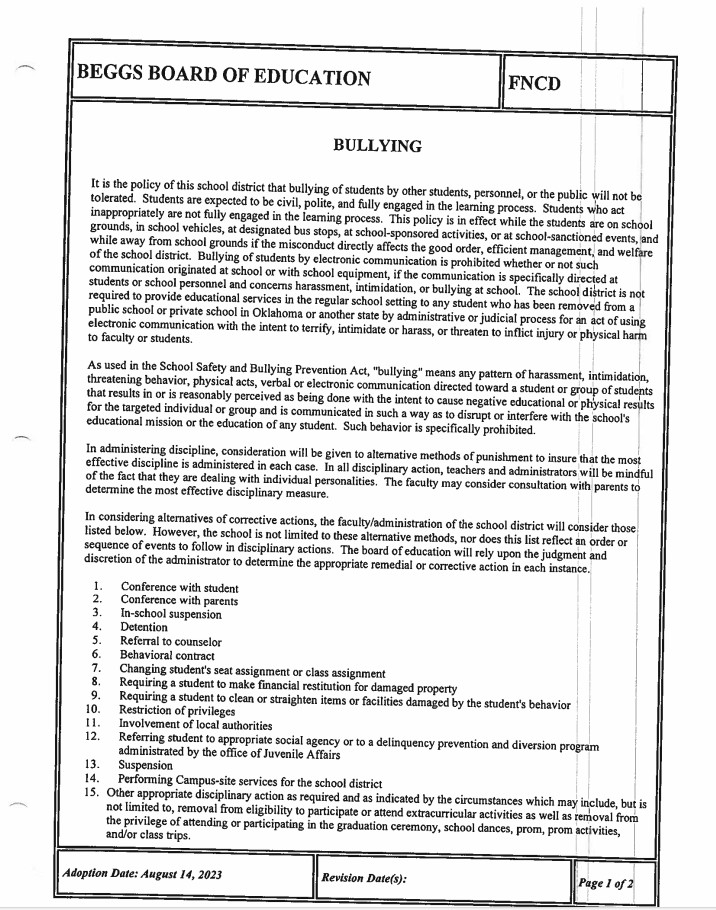 Bullying Policy Page 1 