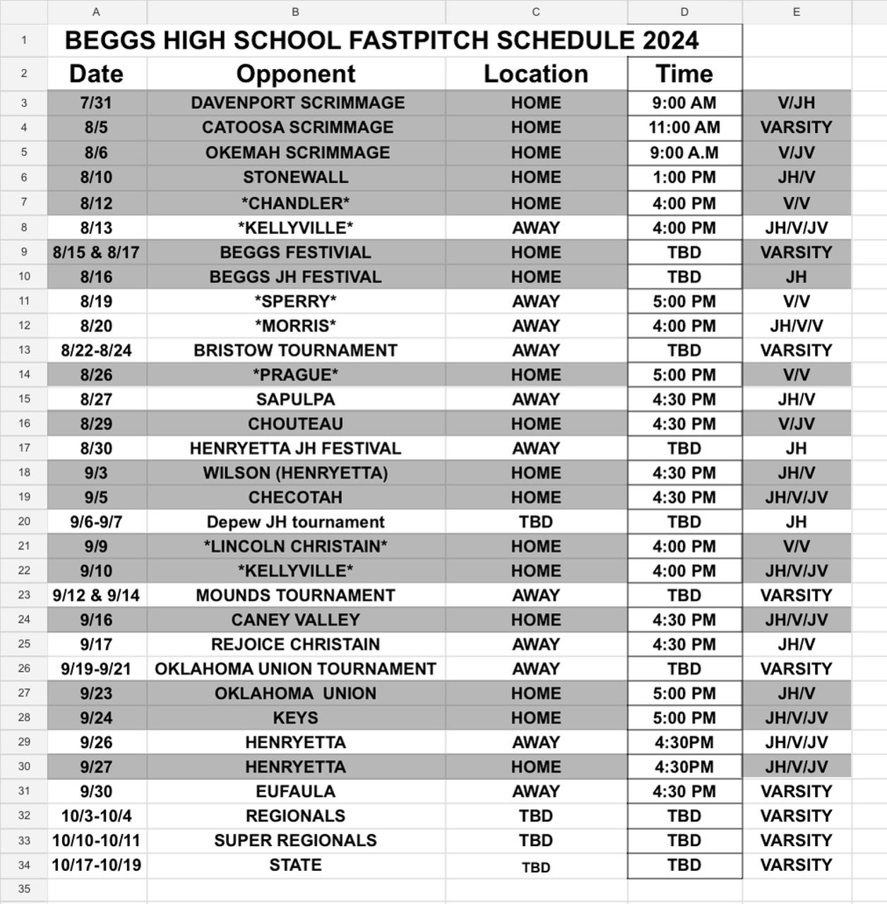 2024 Fastpitch Schedule 