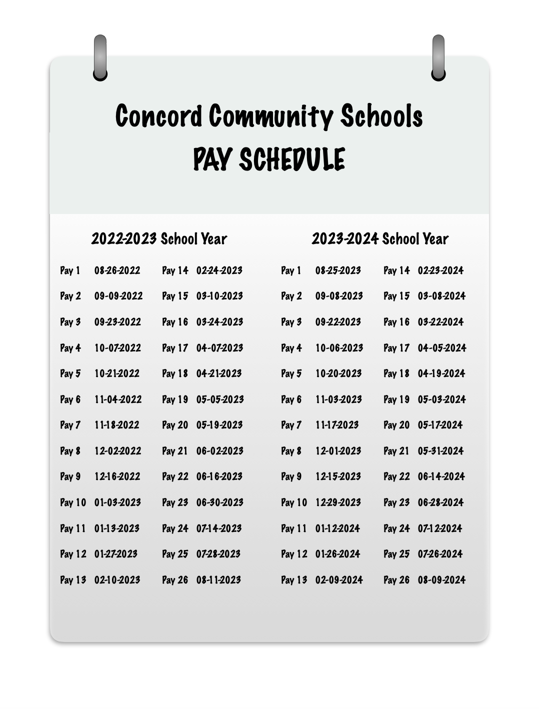 2022-2023, 2023-2024 Pay Schedules