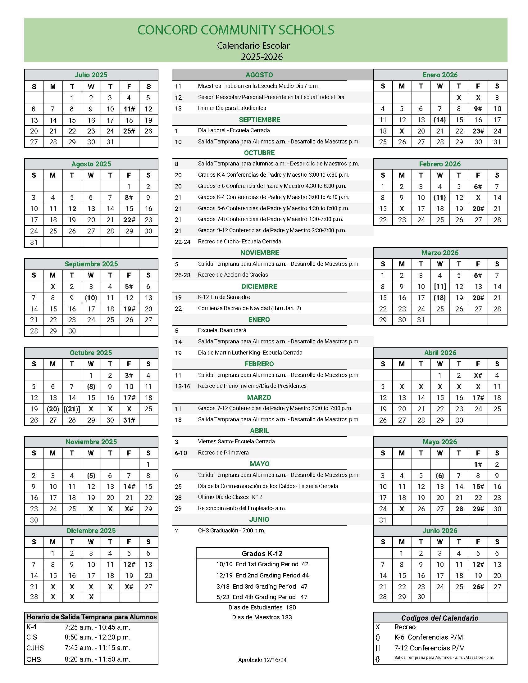 Spanish 2025-2026 School Year Calendar