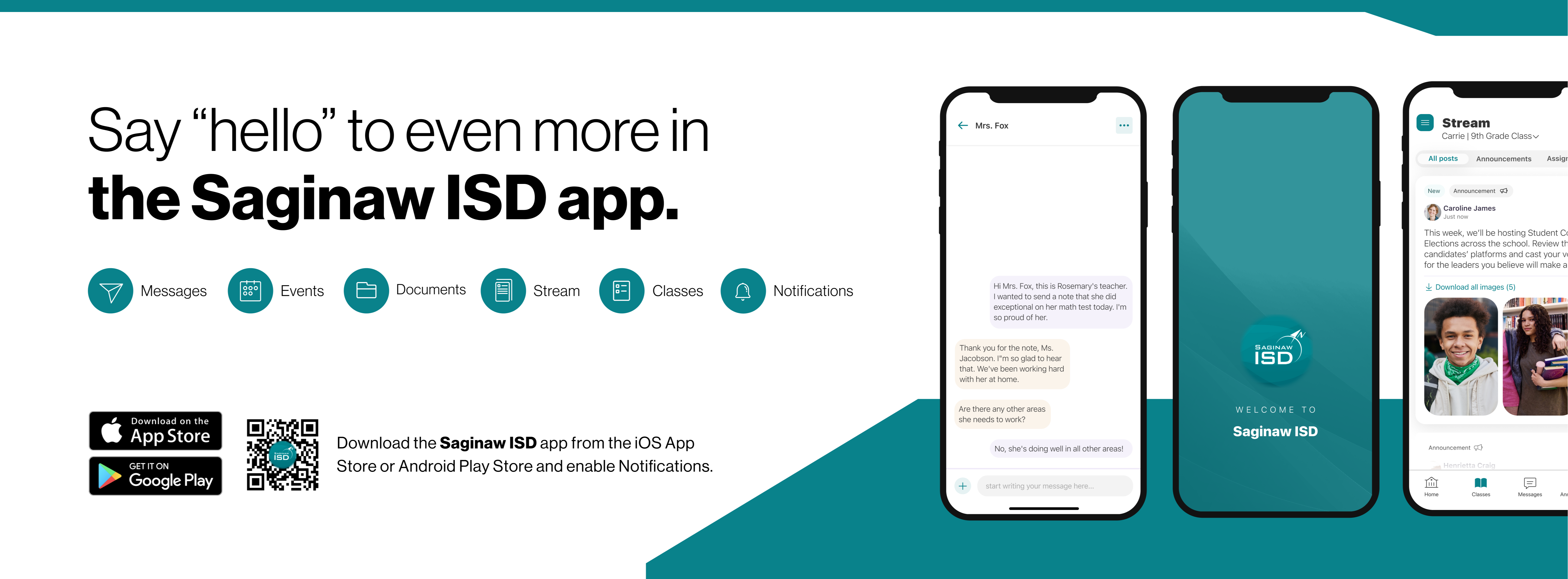 Say hello to Parent-Teacher chat in the new Rooms app. Download the Saginaw ISD app in the Google Play or Apple App store