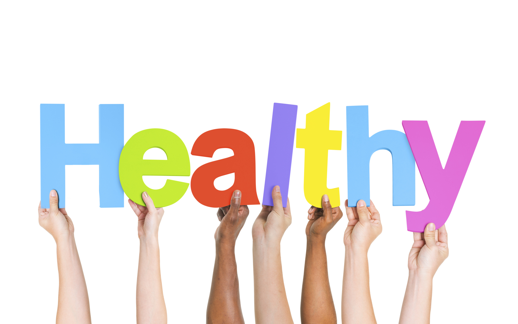 kids holding letters to spell healthy