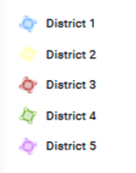 Map legend - District 1 top to District 5 bottom