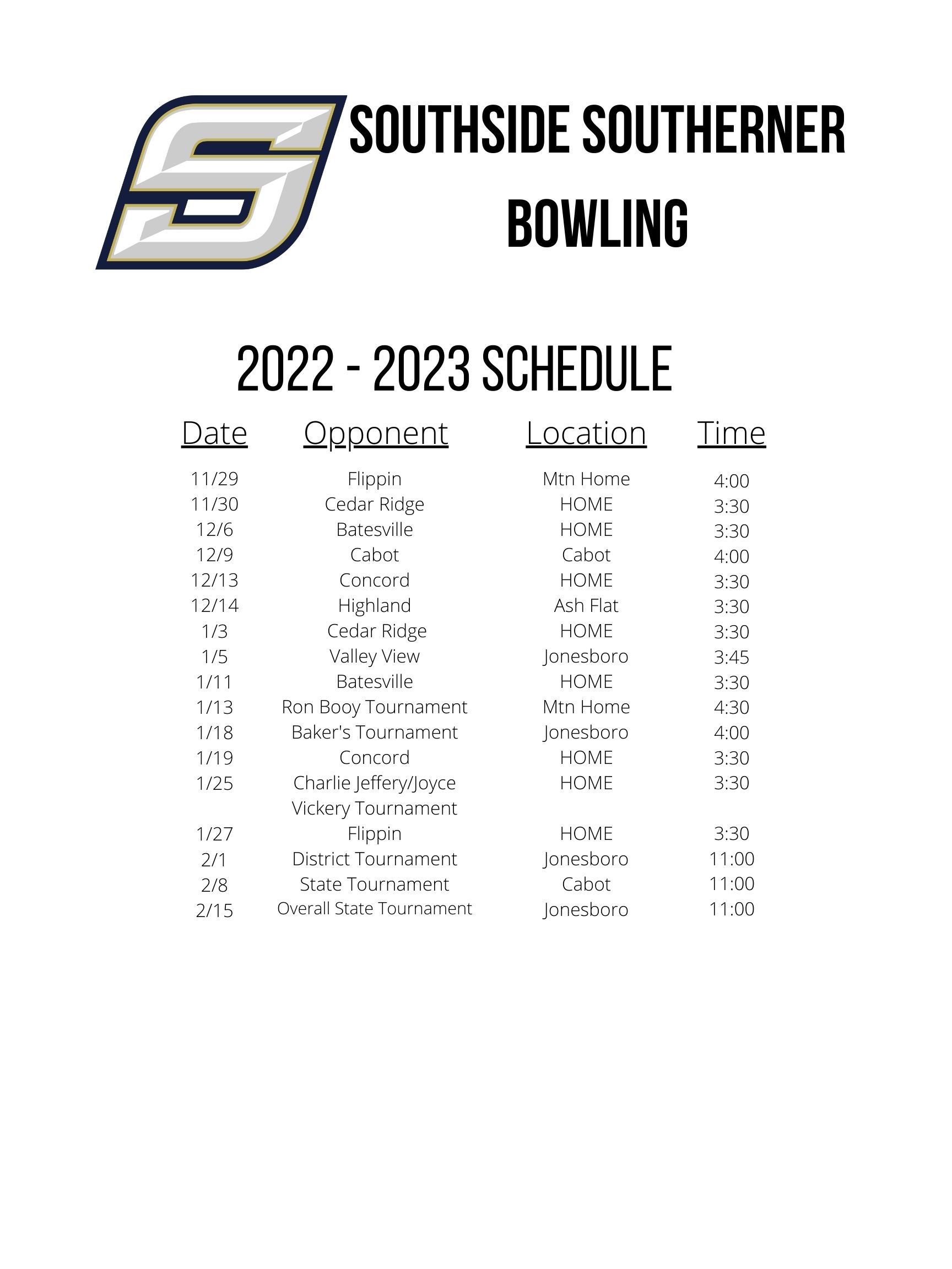 2022-2023 Bowling Schedule
