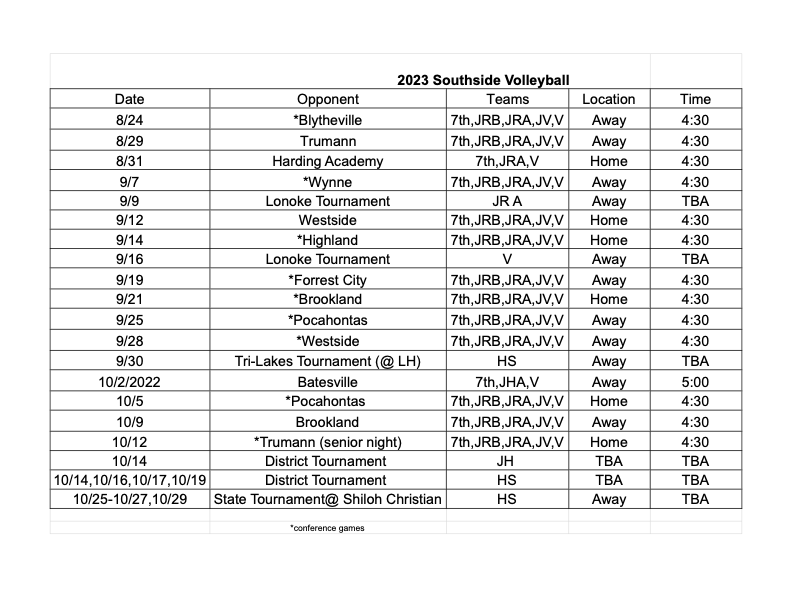 2023 Volleyball Schedule