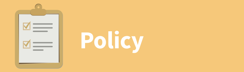 Yellow Orange image with a picture of a clip board and the word policy on it.