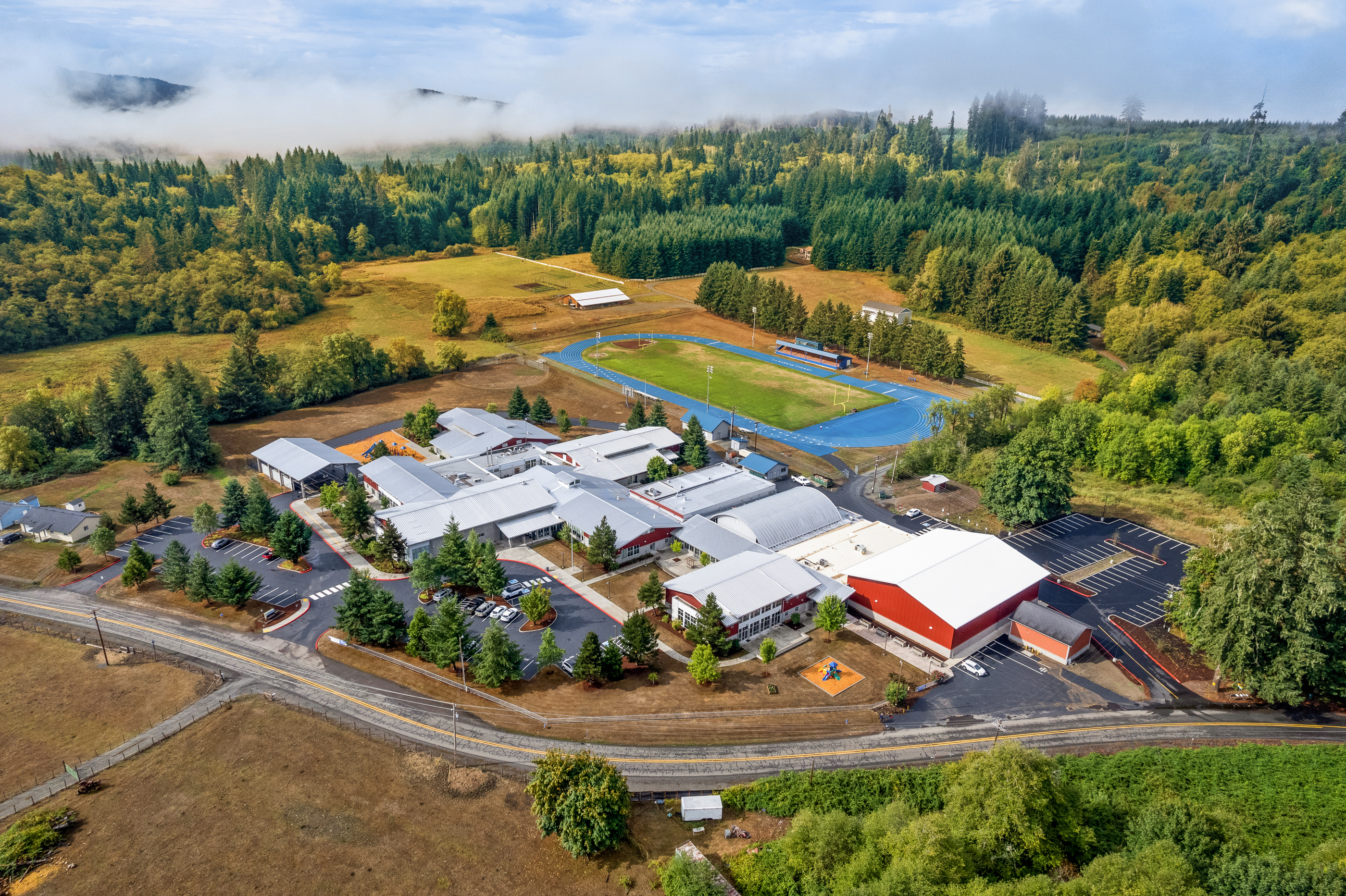 Aerial view of the jewell school district buildings
