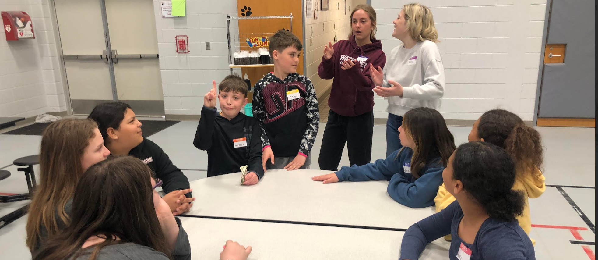 8th grade mentors working with upcoming 5th grade