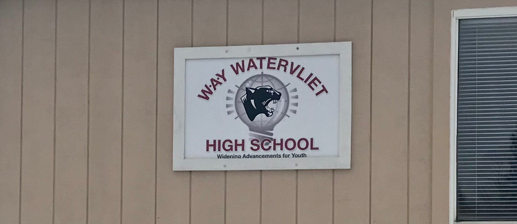 W-A-Y Watervliet High School sign on the front of the W-A-Y Building