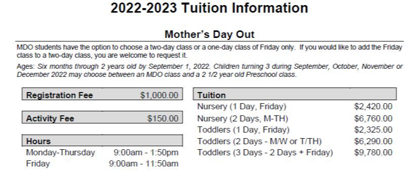 Tuition information MDO