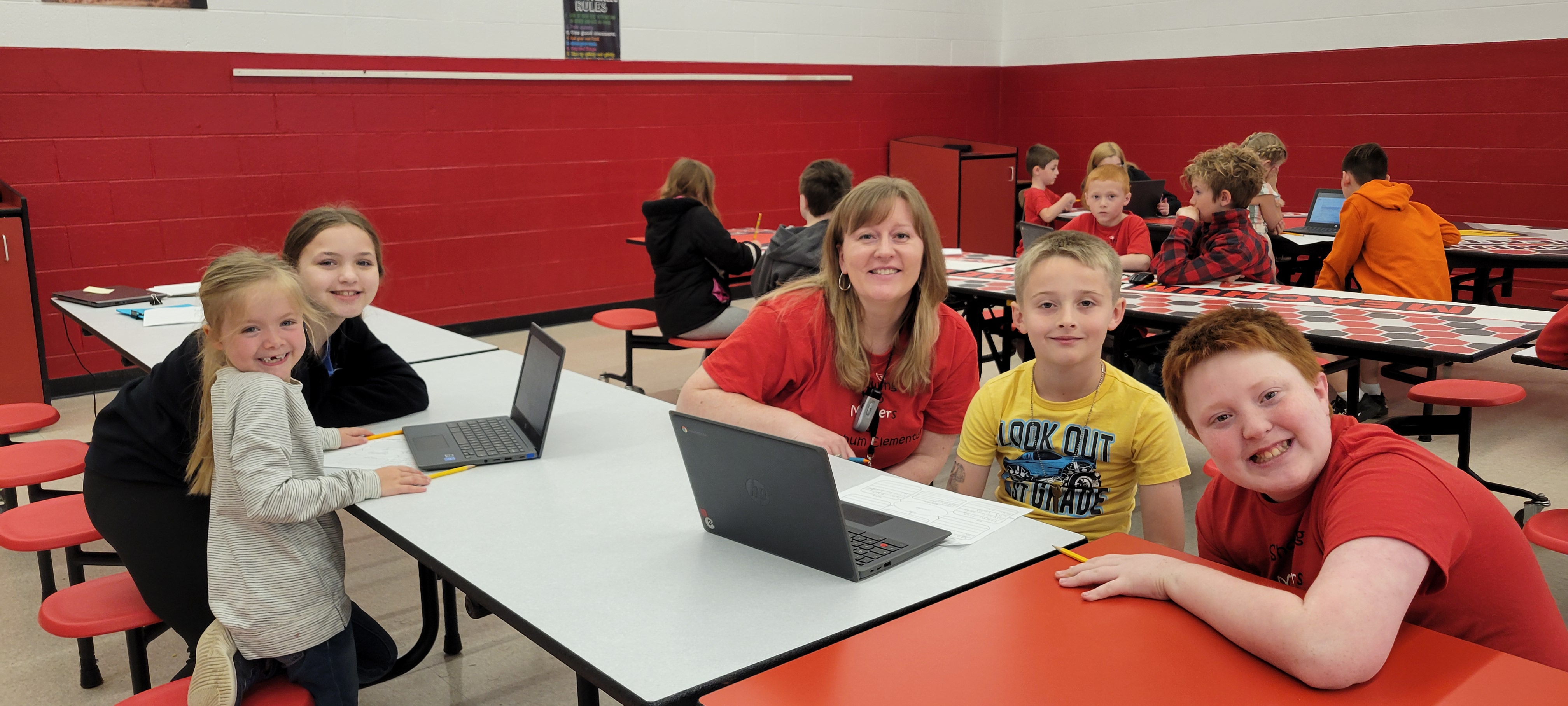 Fifth grade technology students partnered with first grade students to mentor and lead them through the process of conducting research