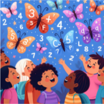 animated kids with butterflies in the air