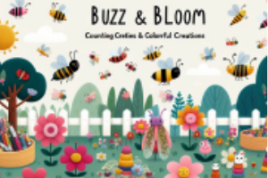 Buzz and Bloom Counting Graphic with bees and flowers