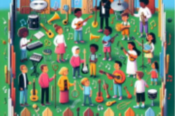 Kids playing musical instruments graphic