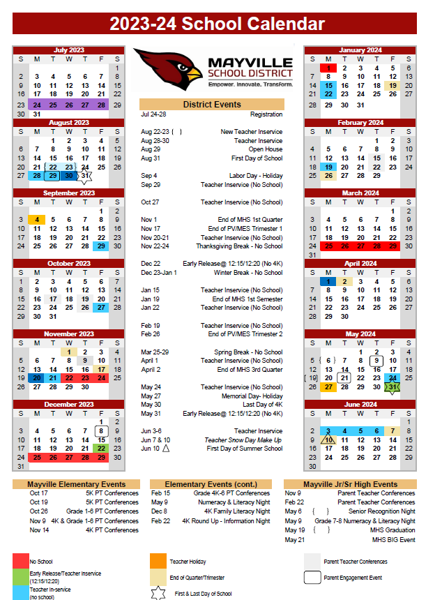 District Calendar Mayville School District