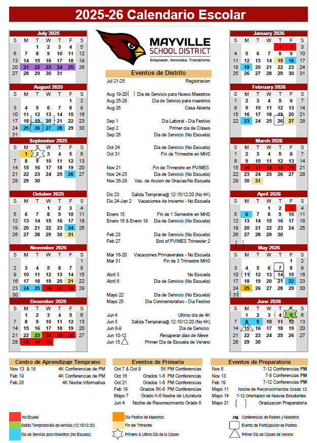 2025-26 Calendario del Distrito Escolar