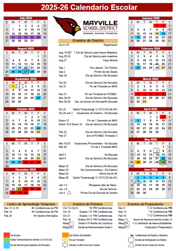 2025-26 Calendario del Distrito Escolar