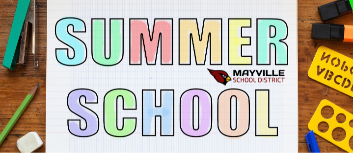 Summer School banner chalk block letters on white lined notebook paper