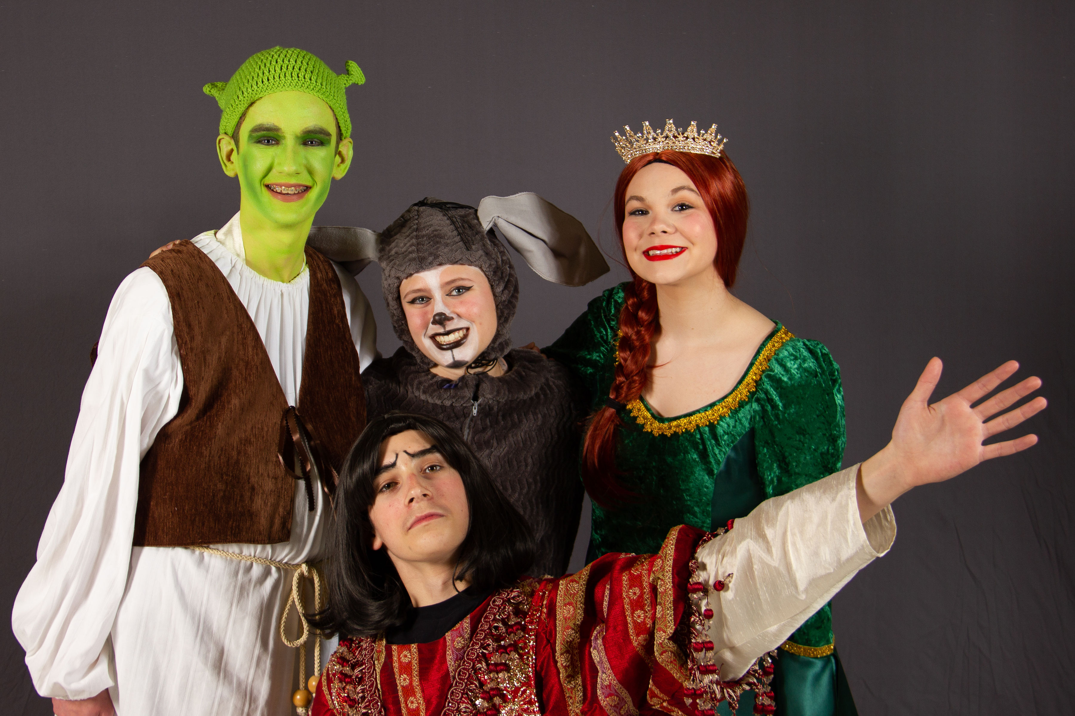 students in Shrek musical costumes