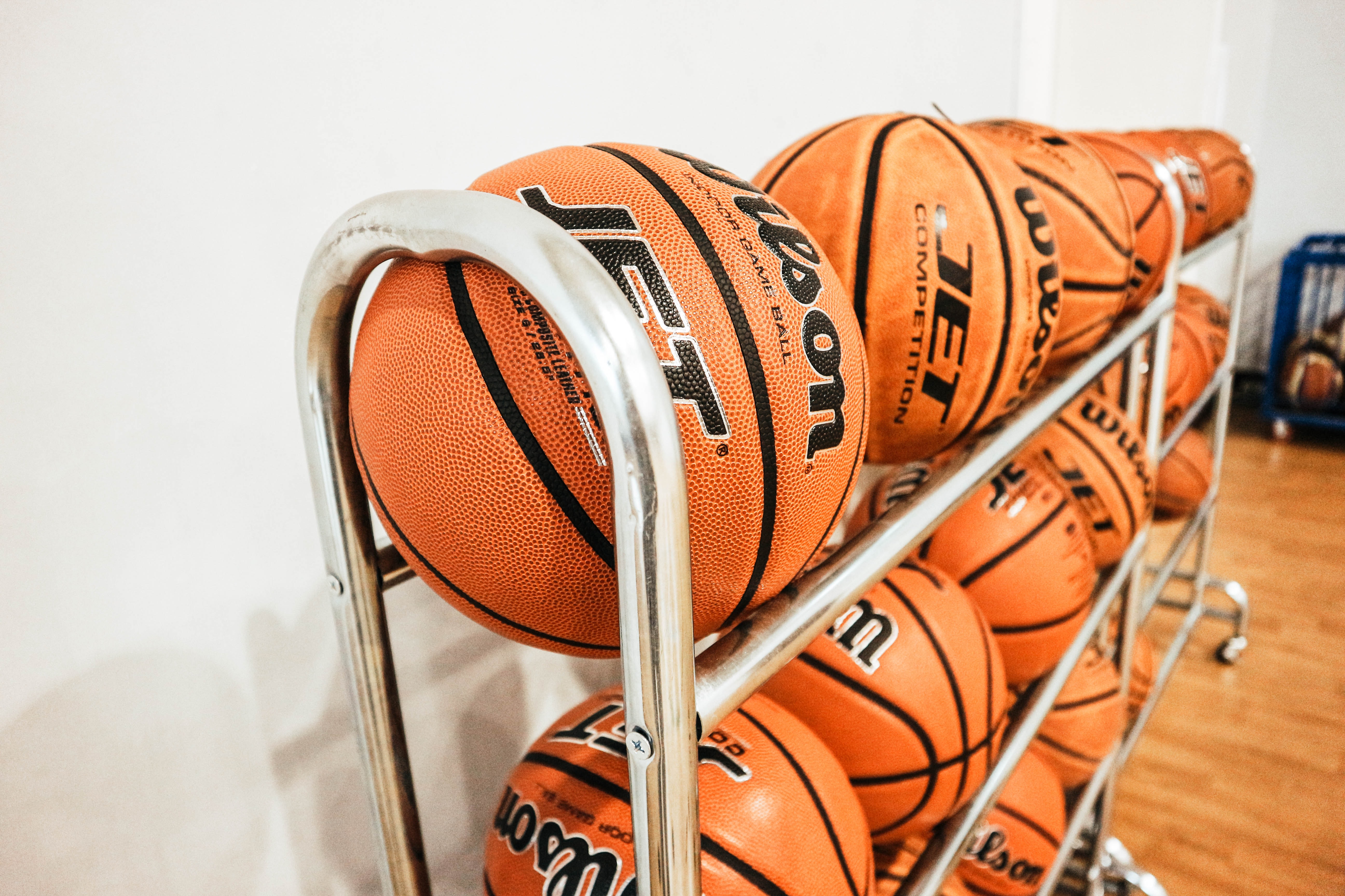 rack of basketballs