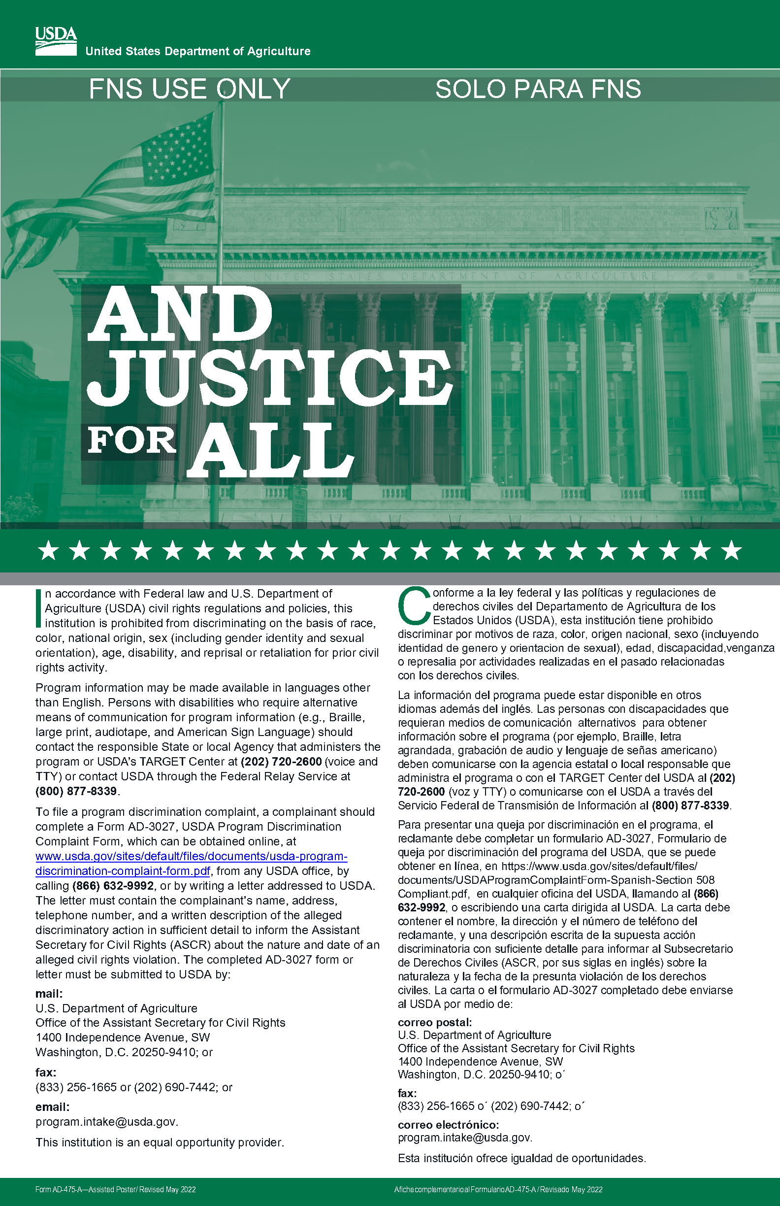 And Justice for All Agriculture Dept Flyer
