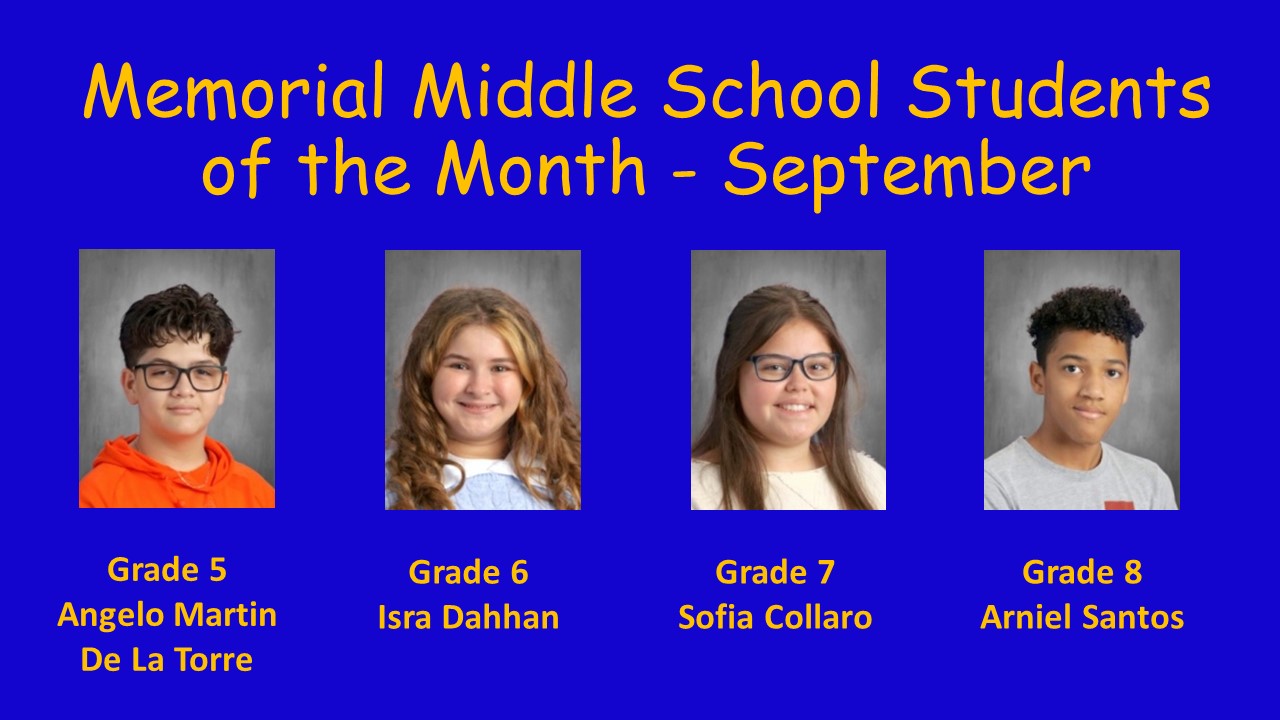 Memorial Middle School September Students of the Month