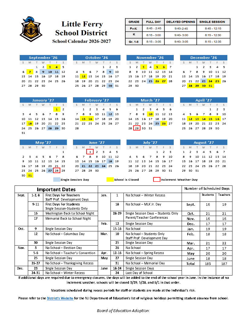 26-27 Student Calendar