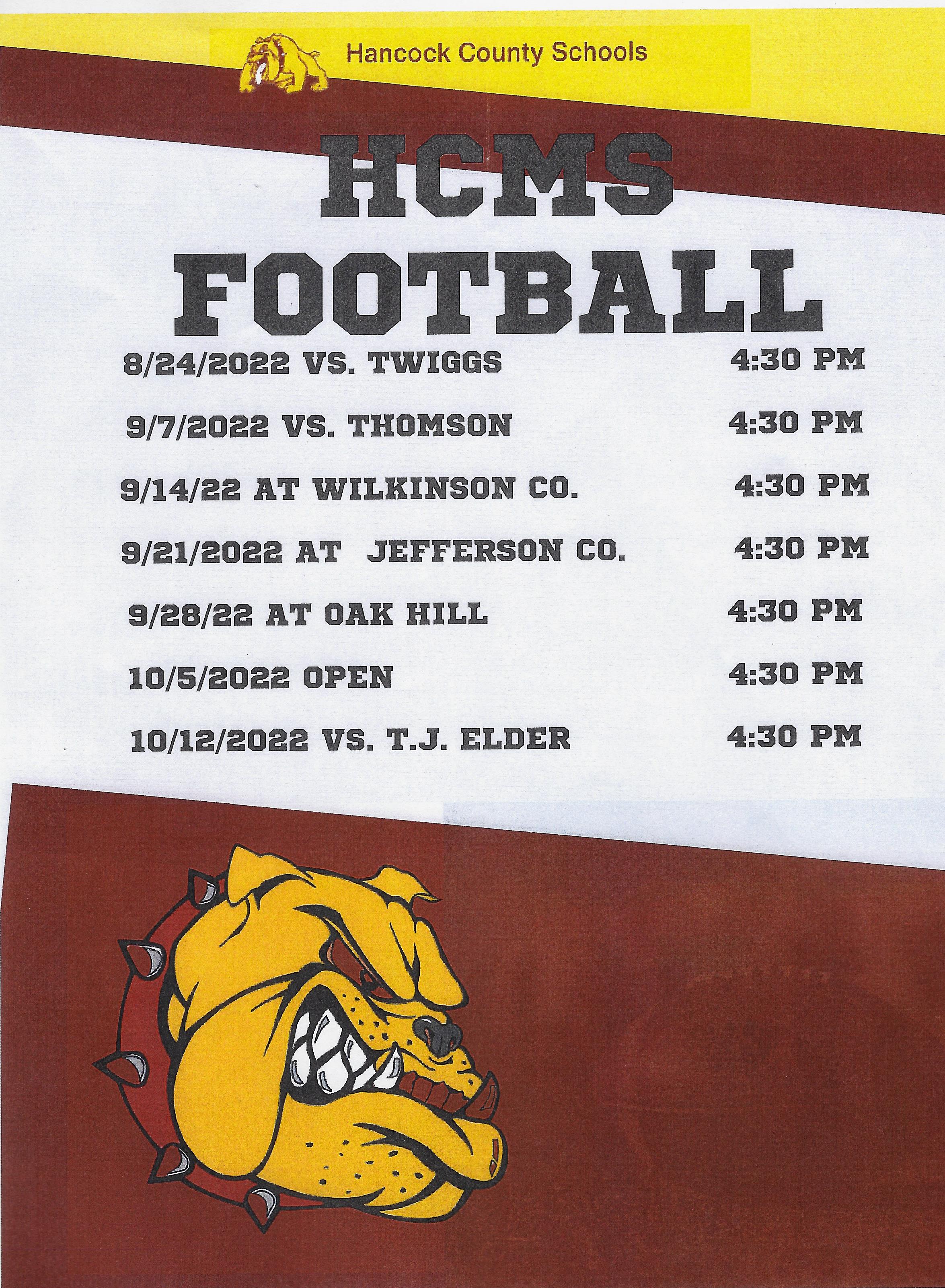 Middle School Football Schedule 2022