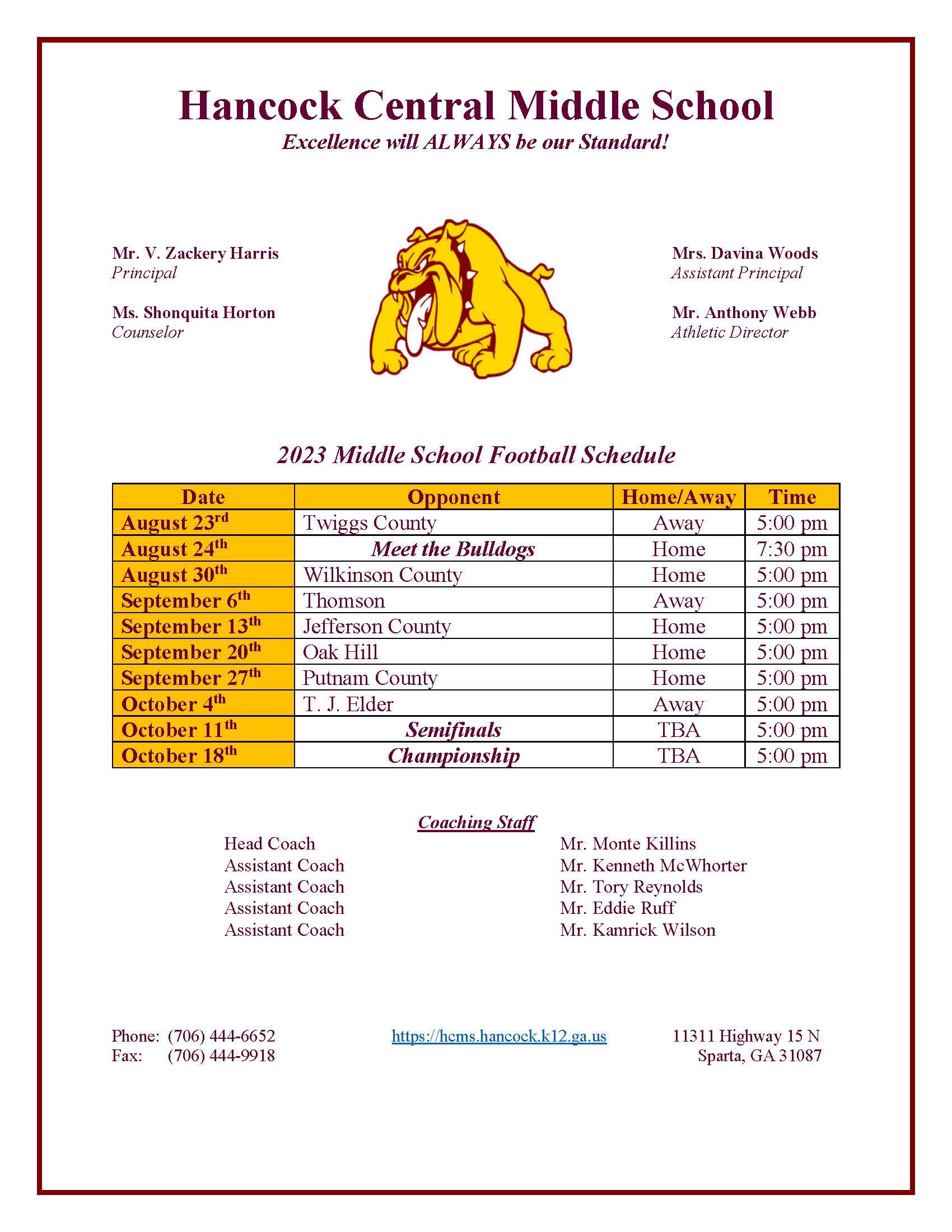 Middle School Football Schedule 2023