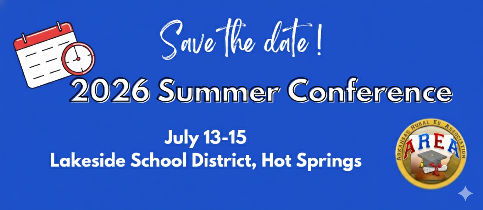 Blue graphic with "Save the date! 2026 Summer Conference" text. Includes a calendar icon, dates July 13-15, location at Lakeside School District, and a badge logo.