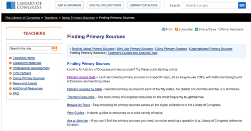 Library of Congress  One of the best places to find primary source information.
