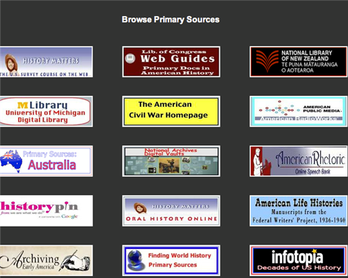  Infotopia's Primary Resources Portal is a fantastic resource.  Many of these primary sources would be difficult, if not impossible to find on the Internet.