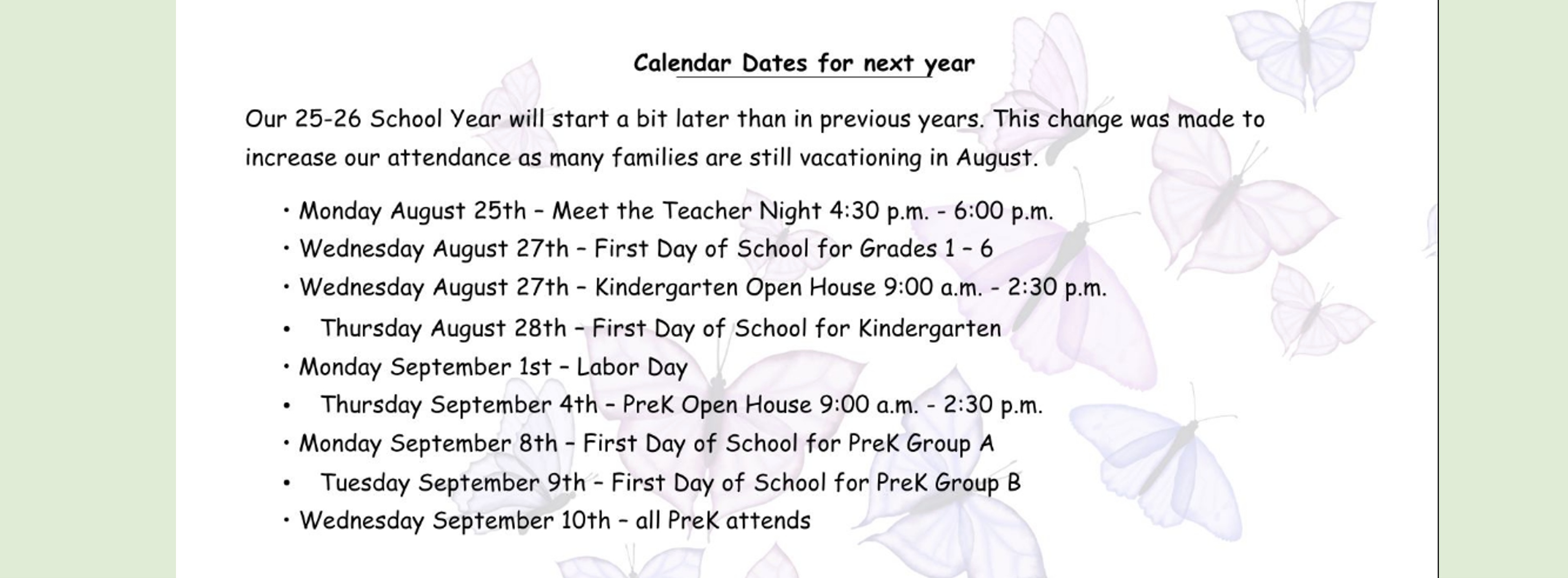 upcoming dates
