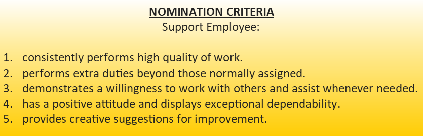 Nomination Criteria for Support Staff