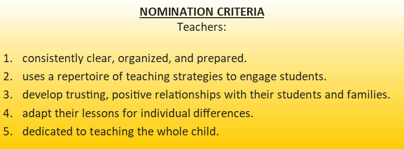 nomination criteria for teachers