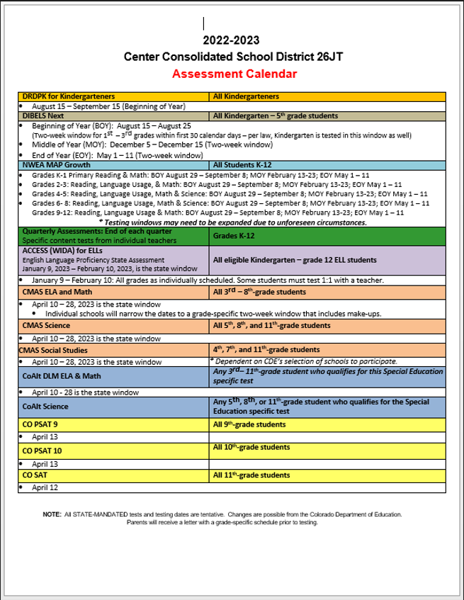 Assessment Calendar 2022-2023 - English - Page 1