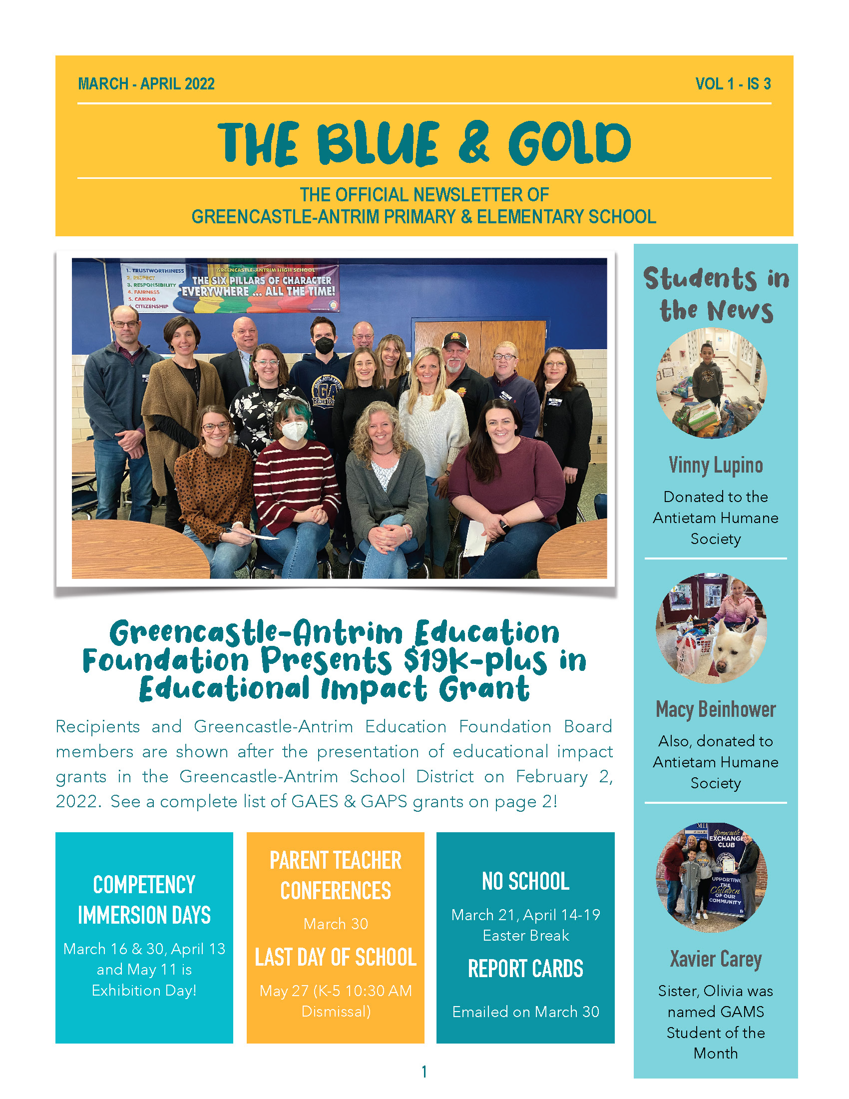 The Blue & Gold Newsletter GreencastleAntrim Elementary School