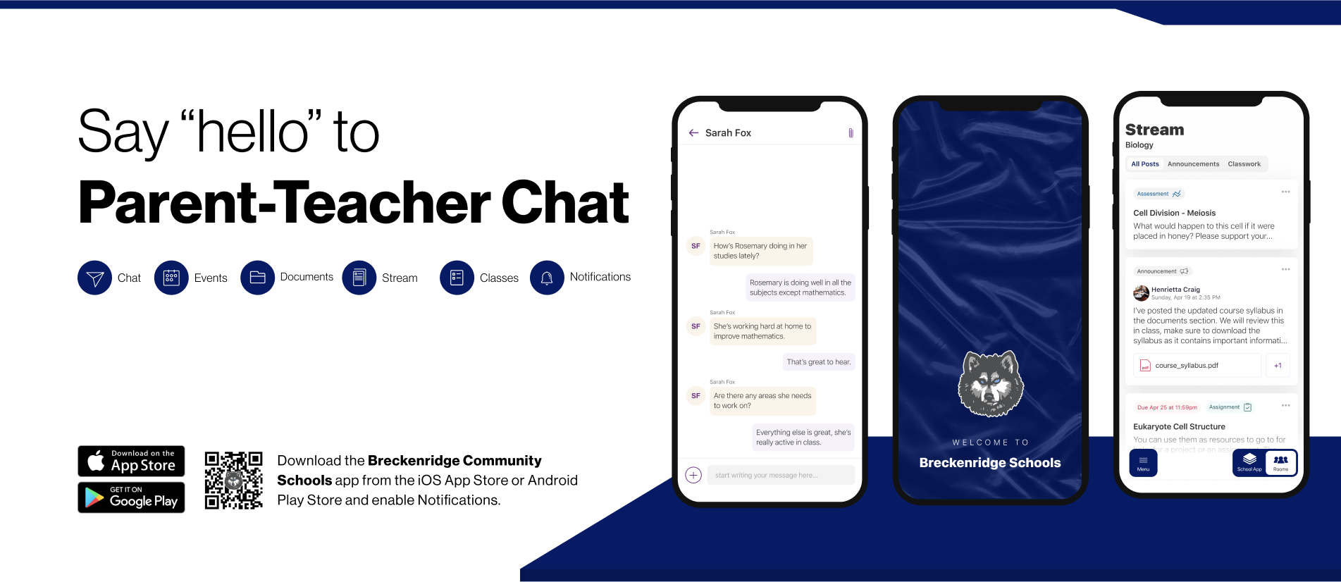 Say hello to Parent-Teacher chat in the new Rooms app. Download the Breckenridge Community Schools app in the Google Play or Apple App store.