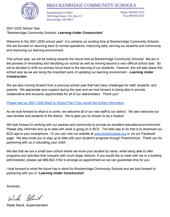 Superintendents Office Breckenridge Community Schools