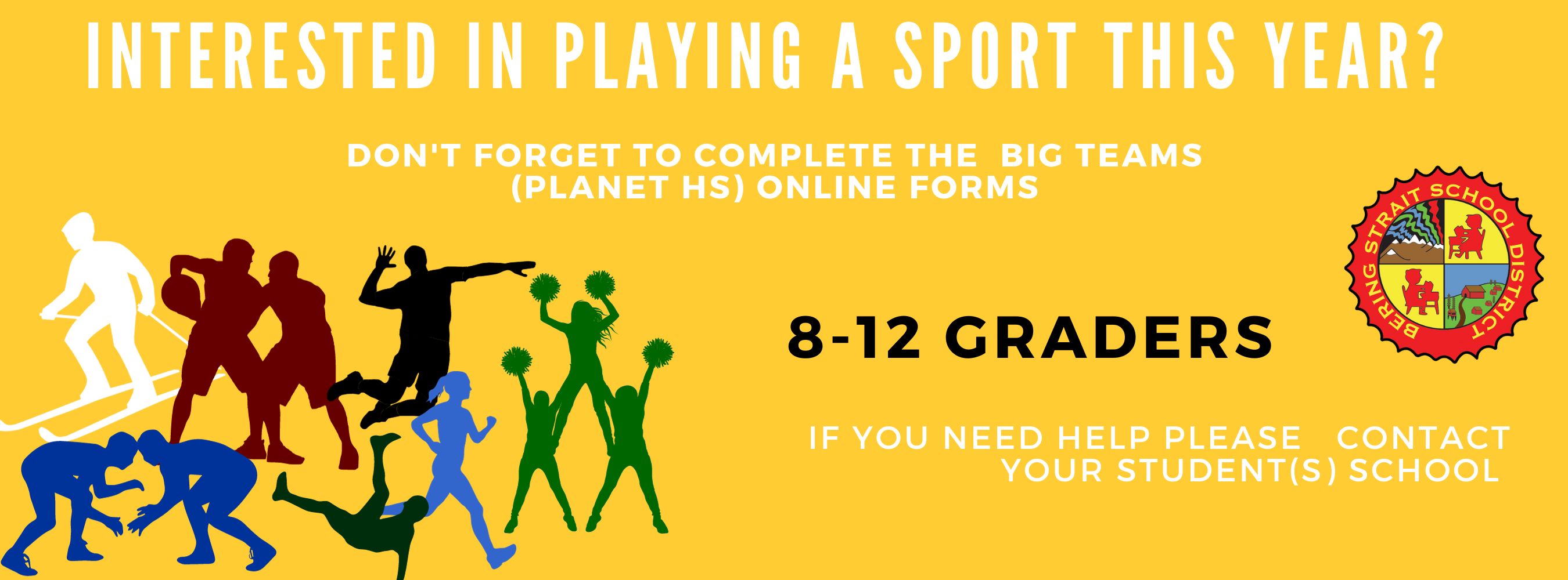 Announcement for students playing sport to complete Big Teams Online Forms