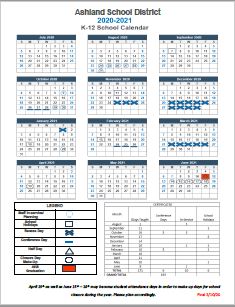 2020-2021 Staff School Day Calendar
