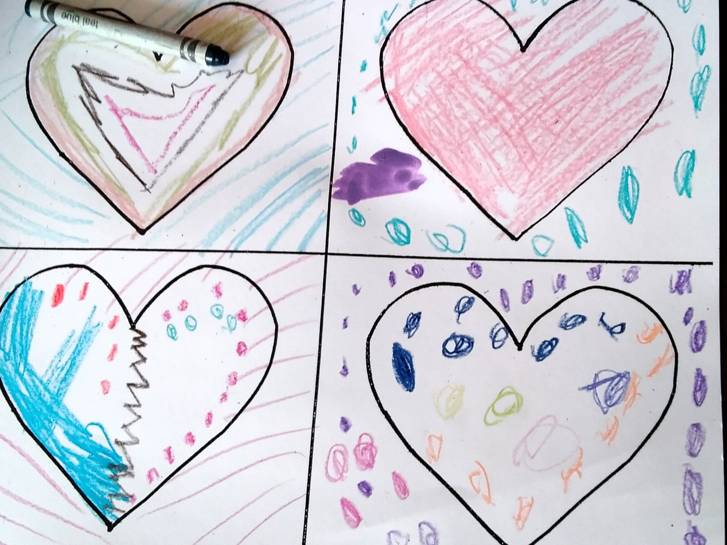 kids drawing of hearts 