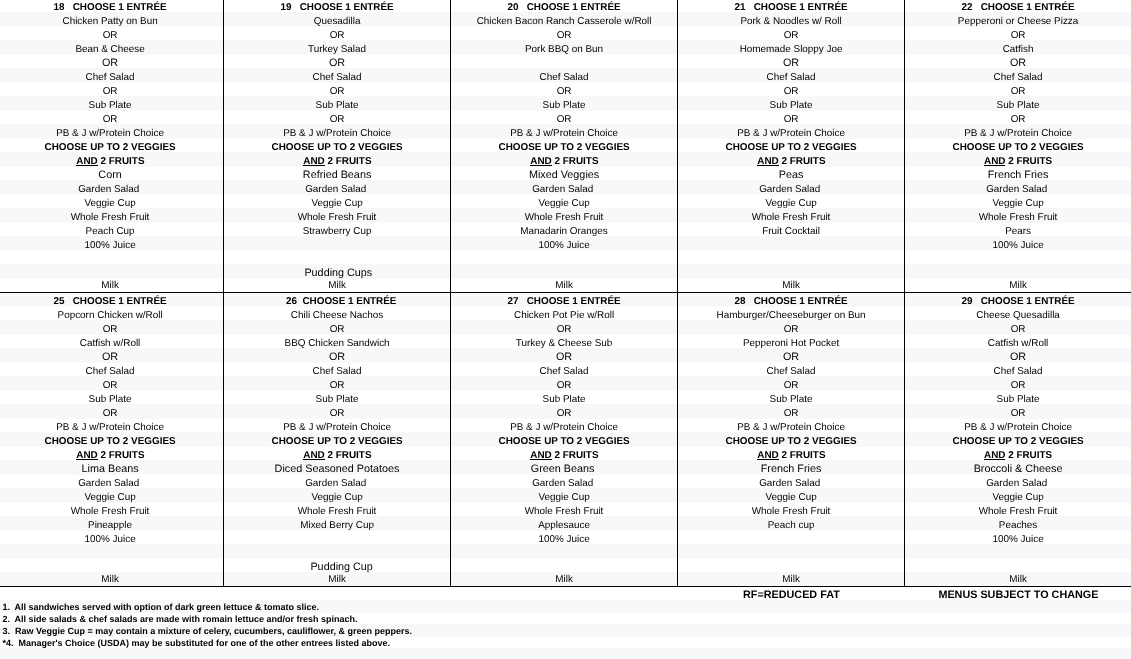 Menu, August 16-31